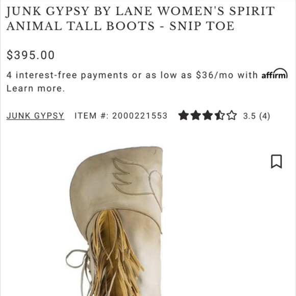 Relist JUNK GYPSY BY LANE WOMEN'S SPIRIT ANIMAL TALL BOOTS size 11- SNIP TOE NW… - Picture 2 of 6